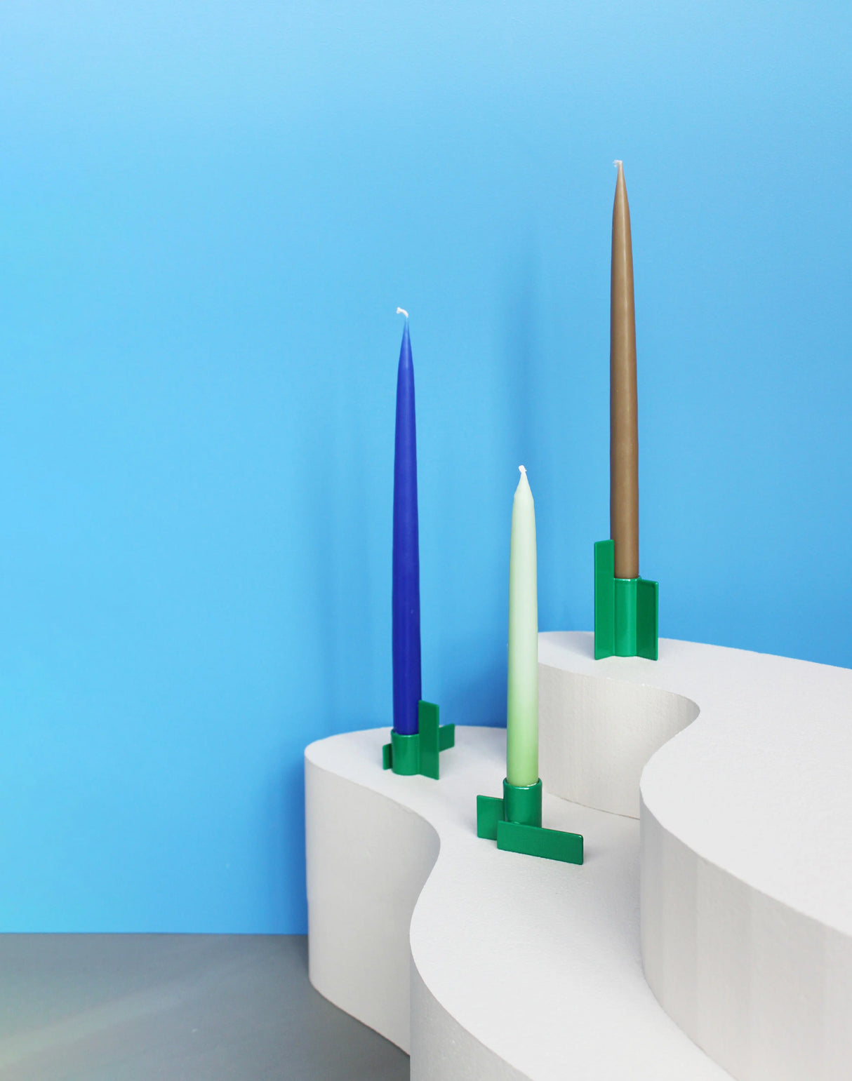 Elegant green Stences Icon Candlestick 03, made in Denmark with a smooth finish and bold geometric design.