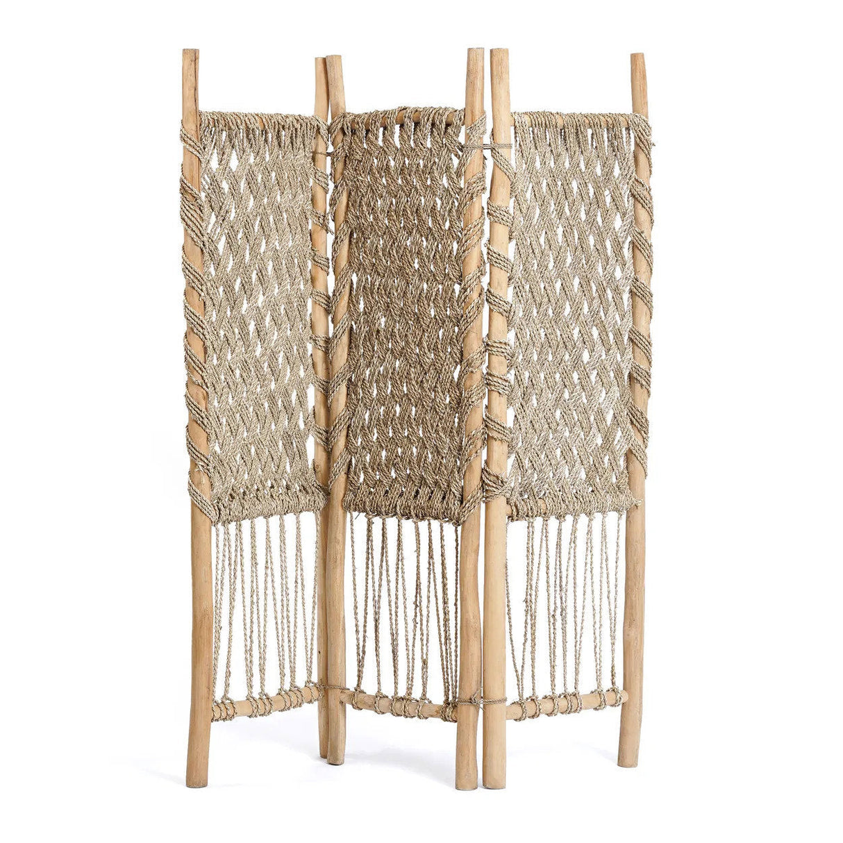 Natural Teak Wood & Seagrass Room Divider