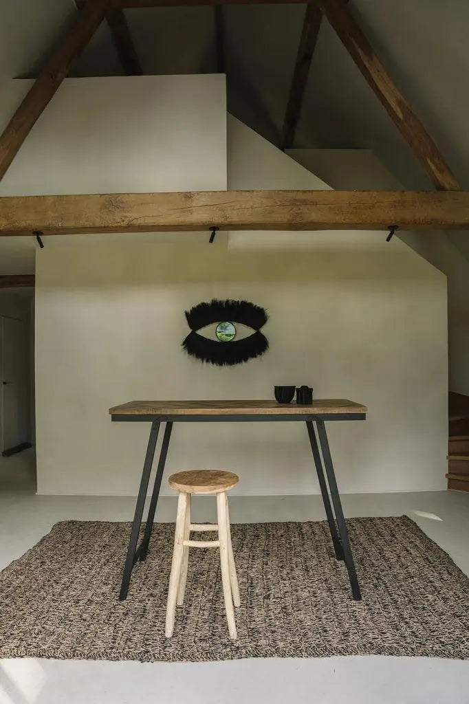 Close-up of the Natural Black Seagrass Carpet, showcasing its rich texture and materials like raffia, sisal, and palm. Perfect for adding a sophisticated touch to your living room or kitchen.