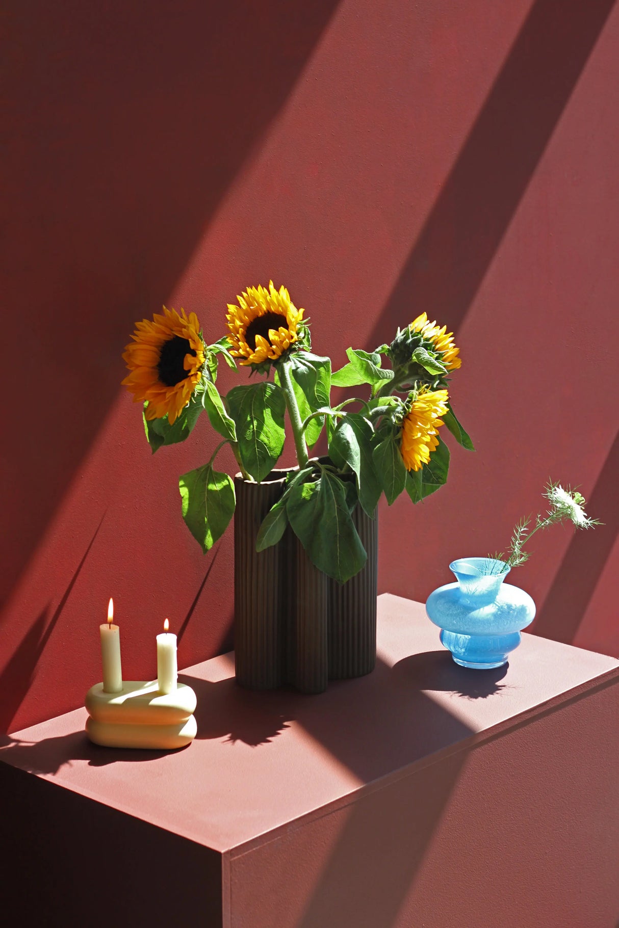 Elegant matte pastel yellow ceramic candlestick, 13 cm wide, with a modern, playful aesthetic