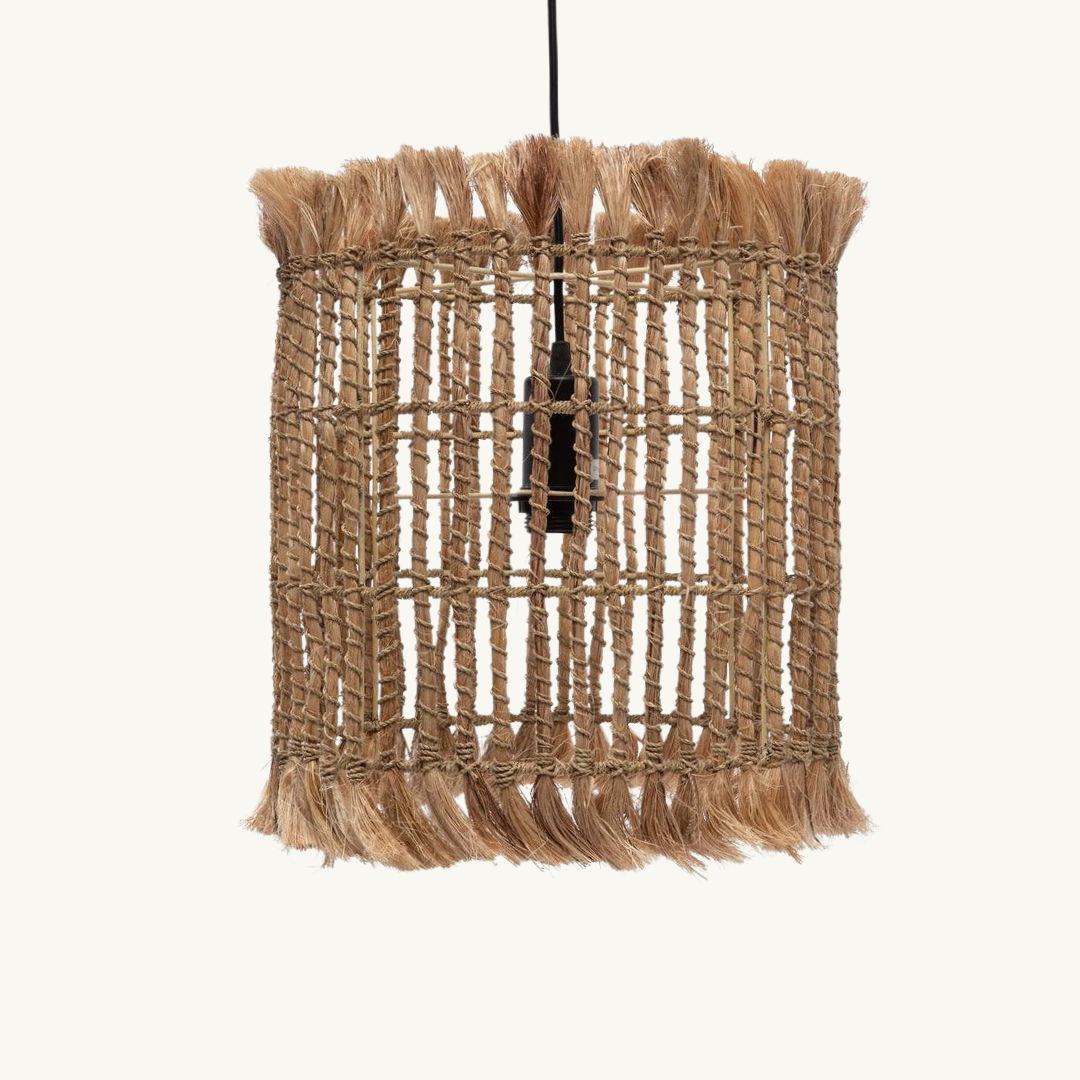 Abaca Bird Cage Ceiling Lamp – Handcrafted Abaca Grass, Boho Chic Lighting for Your Living Room