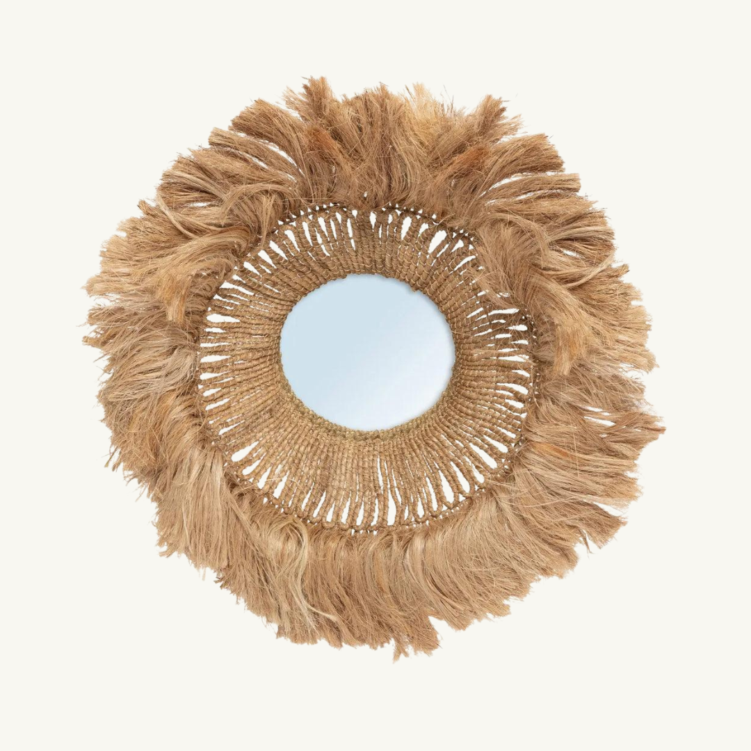 Abaca Round Mirror – Handcrafted Abaca Grass, Boho Chic Sustainable Decor