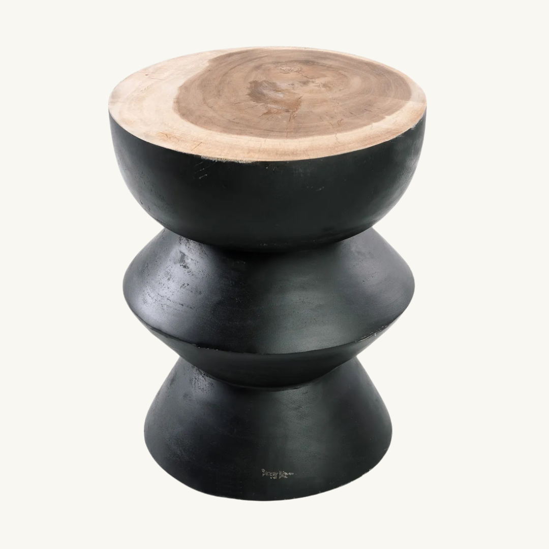 The Kulun Stool – Handmade Suar Wood Stool with Black Finish for Indoor and Covered Outdoor Use