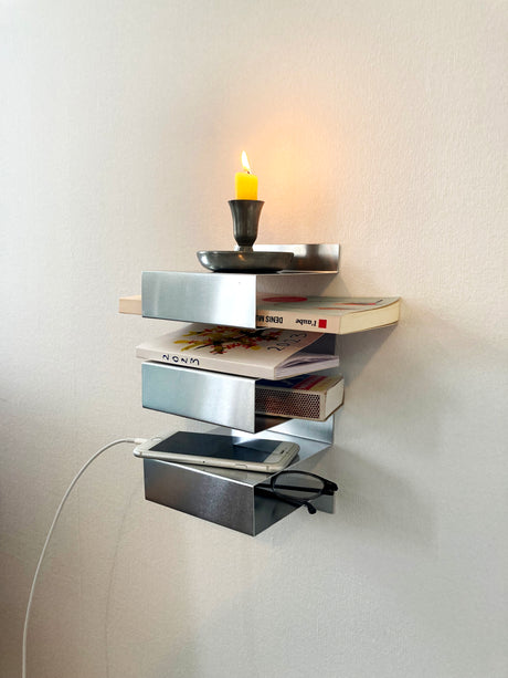 Wall-mounted aluminum shelf "612G4" by OK.VMH, modern design, ideal as a bedside or sofa-side table