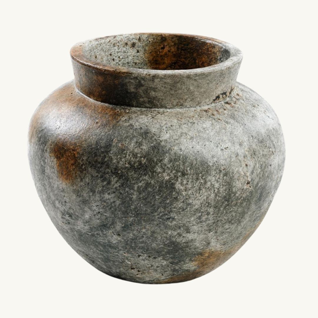 Funky Large Terracotta Vase – Antique Grey for Modern Coastal Decor