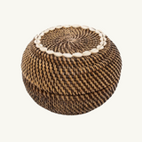 Peek-a-Boo Small Rattan Storage Basket - Natural Brown with Cowrie Shells