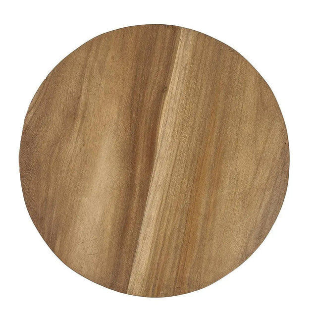 Atziri Teak Wood Natural Stool placed on a covered patio, adding a touch of sophistication to an outdoor setting