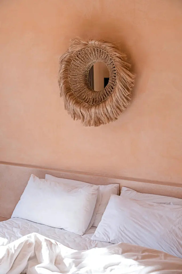 Abaca Round Mirror – Handcrafted Abaca Grass, Boho Chic Sustainable Decor Bazar Bizar