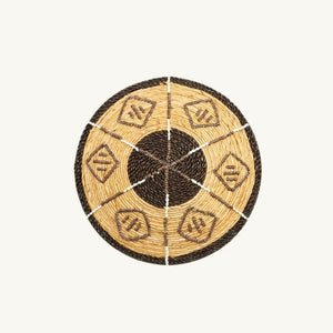 Cozumel Handwoven Wall Art crafted from natural banana leaf, featuring striking black graphic details for a bold ethnic statement