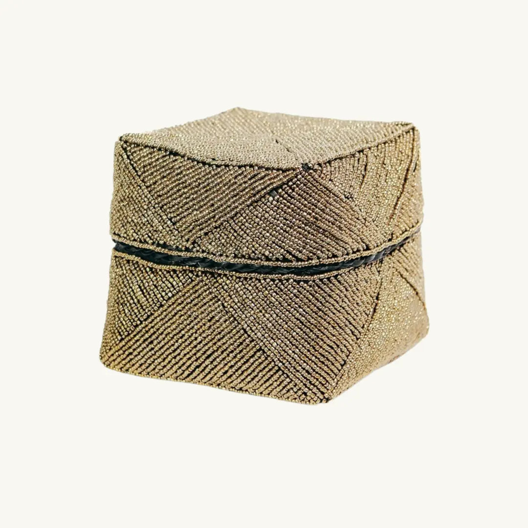Handcrafted Balinese Bead Offering Boxes in elegant gold, blending cultural significance with modern decorative use
