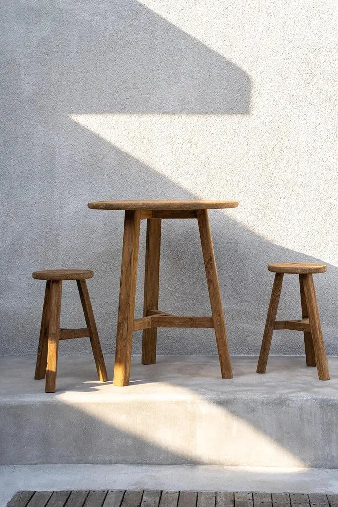 Fusuma Outdoor Bar Table handcrafted from eco-friendly reclaimed teak wood, combining sustainability and timeless beauty for outdoor spaces.