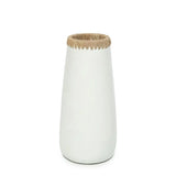 The Large Sneaky Vase features a sleek, vertical design with a raffia accent, blending rustic charm with modern style for your living room or bathroom