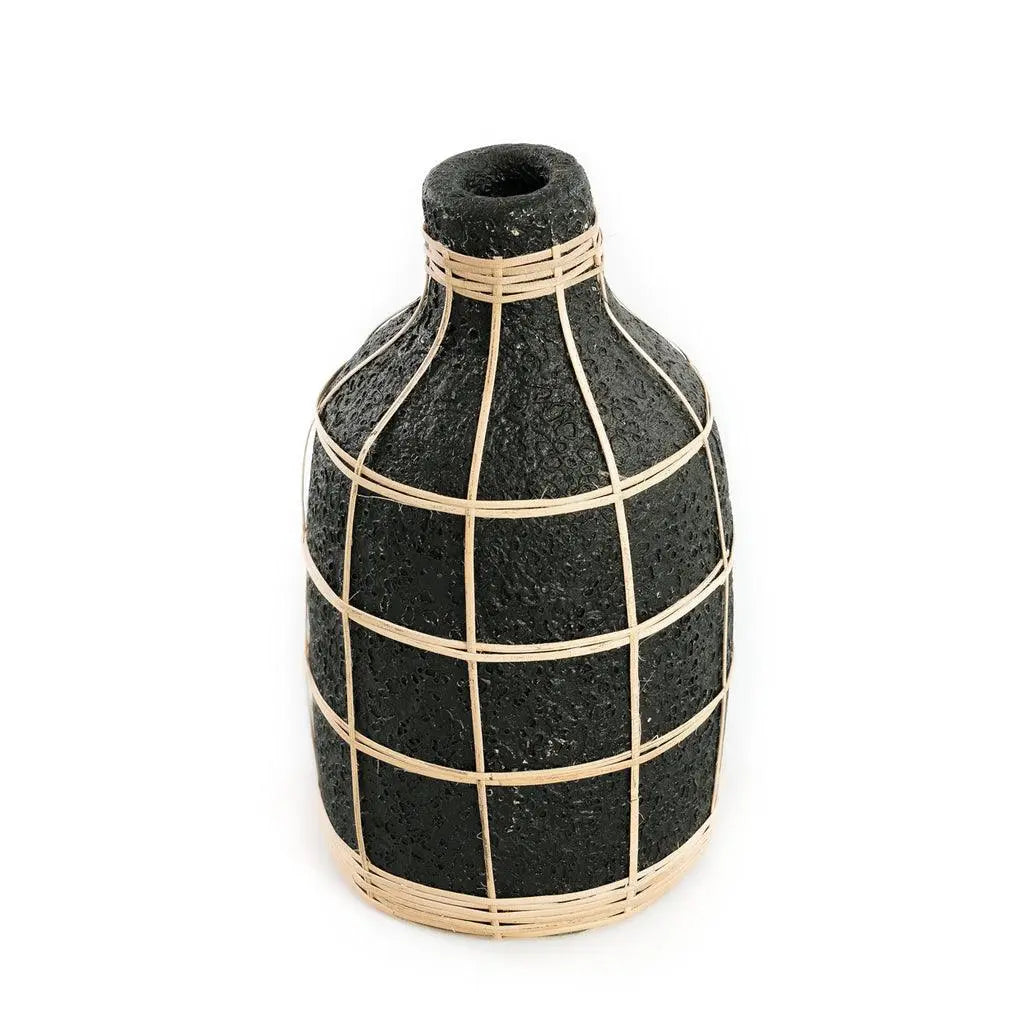 Enhance your home with the Large Whoopy Vase, designed with a curved shape and rattan detail, perfect for dried flowers or as a standalone decorative accent