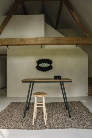 Close-up of the Natural Black Seagrass Carpet, showcasing its rich texture and materials like raffia, sisal, and palm. Perfect for adding a sophisticated touch to your living room or kitchen.