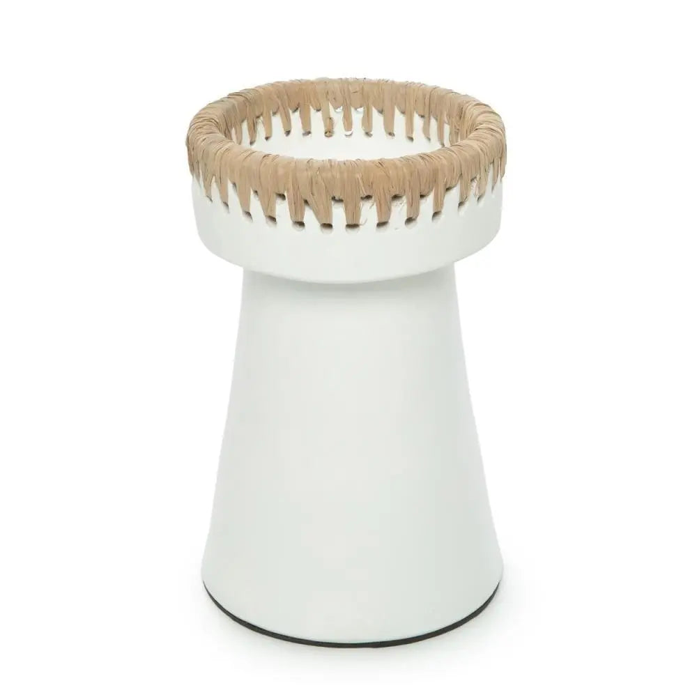 Durable 20 cm tall candle holder in white natural terracotta for a minimalist aesthetic