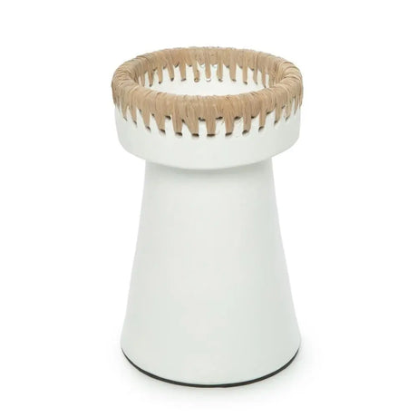 Durable 20 cm tall candle holder in white natural terracotta for a minimalist aesthetic