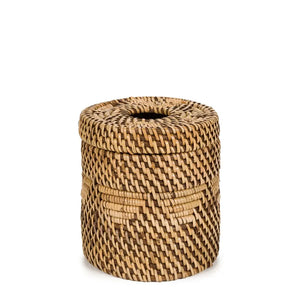 Colonial Handwoven Rattan Tissue Holder placed on a bathroom countertop, adding practical elegance to the space.