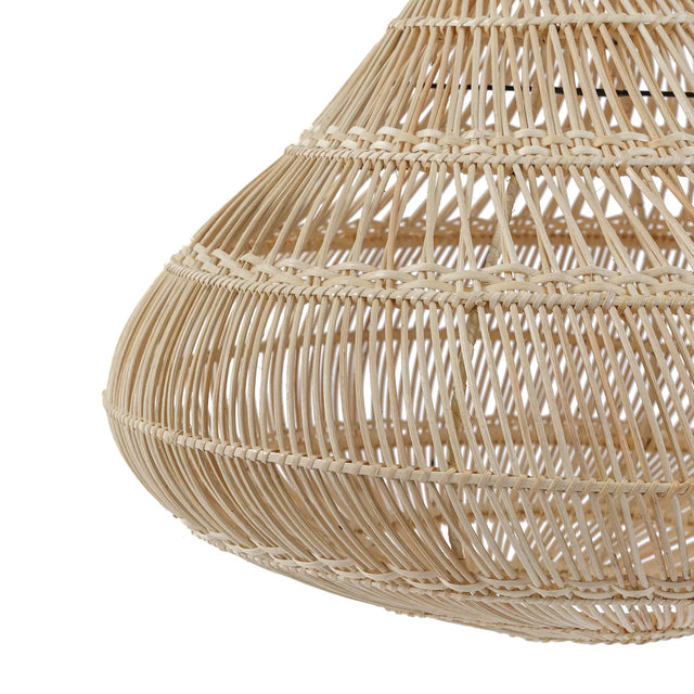Natural rattan lampshade with a drop shape, offering a soft, atmospheric glow for home decor