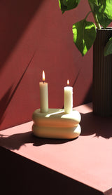 Repeat Candlestick - Pastel Yellow Ceramic Candle Holder for Two Candles by Stences