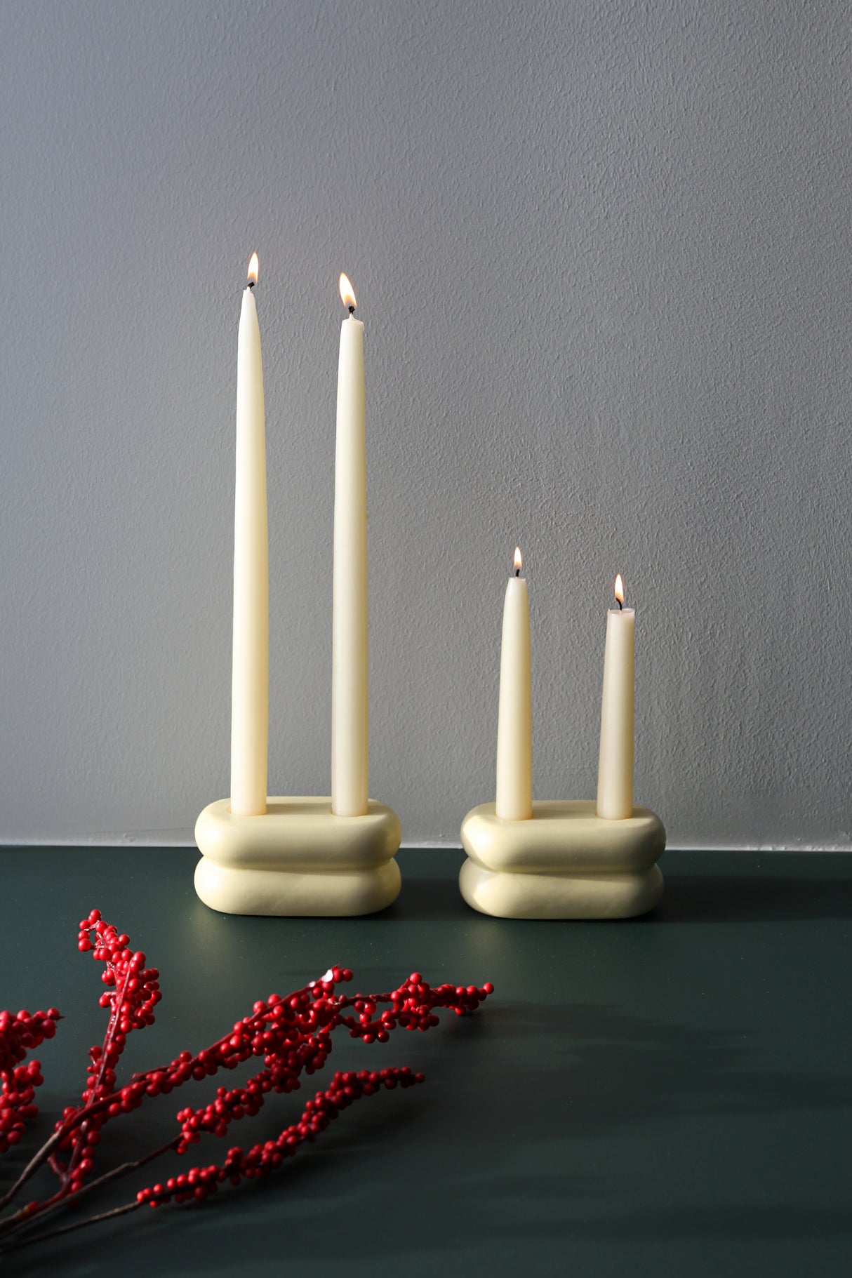 Repeat Candlestick - Pastel Yellow Ceramic Candle Holder for Two Candles by Stences