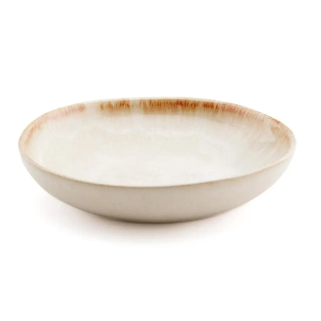 Handcrafted set of 6 Cascais bowls featuring a modern white finish with a yellow accent, perfect for serving snacks and desserts