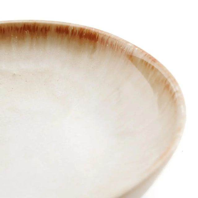 Unique set of 6 Cascais ceramic bowls, crafted in Portugal with timeless white and yellow accents for versatile table settings