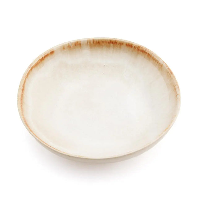 Functional and stylish set of 6 Cascais ceramic bowls, dishwasher-safe, with a white finish and yellow accent for modern dining