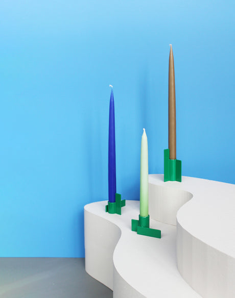 Elegant green Stences Icon Candlestick 03, made in Denmark with a smooth finish and bold geometric design.