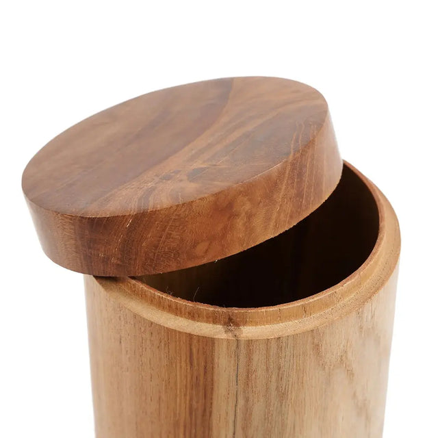 Beautiful teak wood pot with natural grain variations, carefully crafted by artisans to add elegance and individuality to your home decor.
