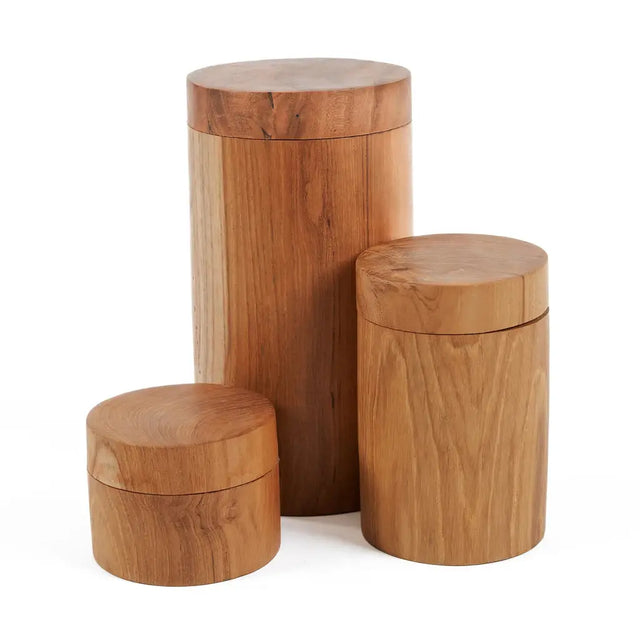 Versatile teak wood pot available in three sizes, handcrafted with unique textures and grains, perfect for various home styling needs.