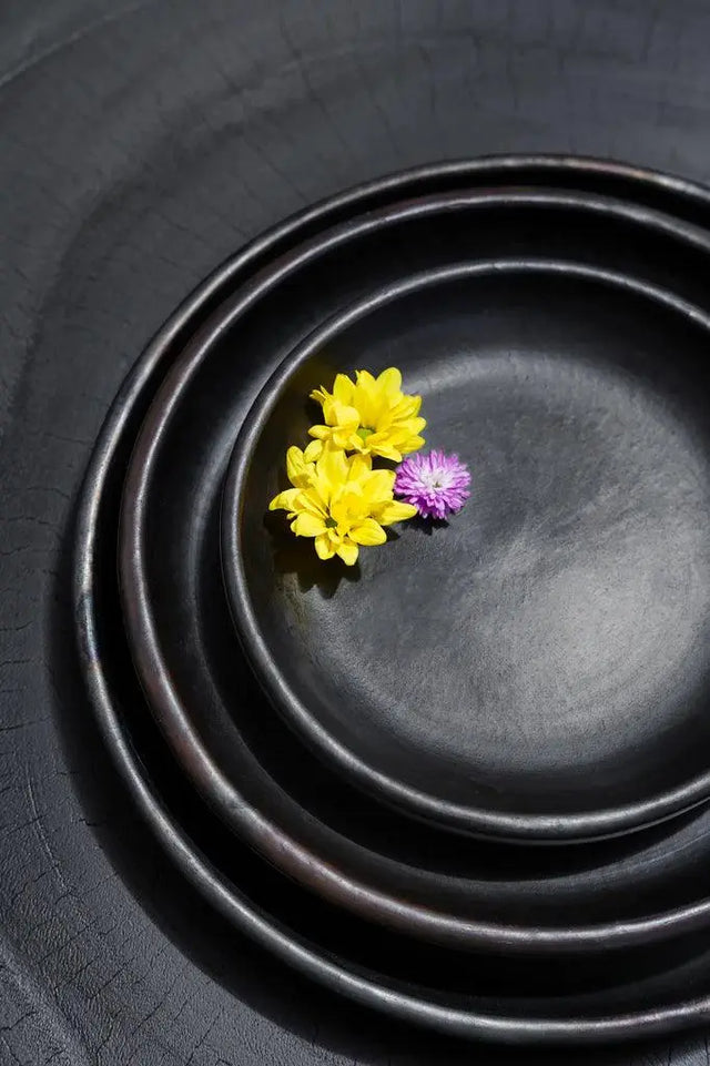 Enhance your dining table with this sleek burnt terracotta plate in black. With its elegant design and food-safe, dishwasher-safe features, it’s perfect for any gathering.