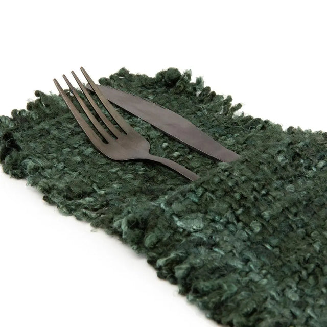 Elevate your dining experience with this soft cotton cutlery pouch in dark green, crafted with a silk-like finish for added luxury.
