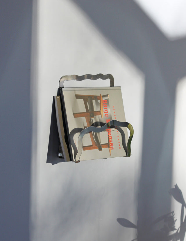 Wall-Mounted Magazine Holder - Glossy Chrome with Artistic Wave Design by Stences Stences
