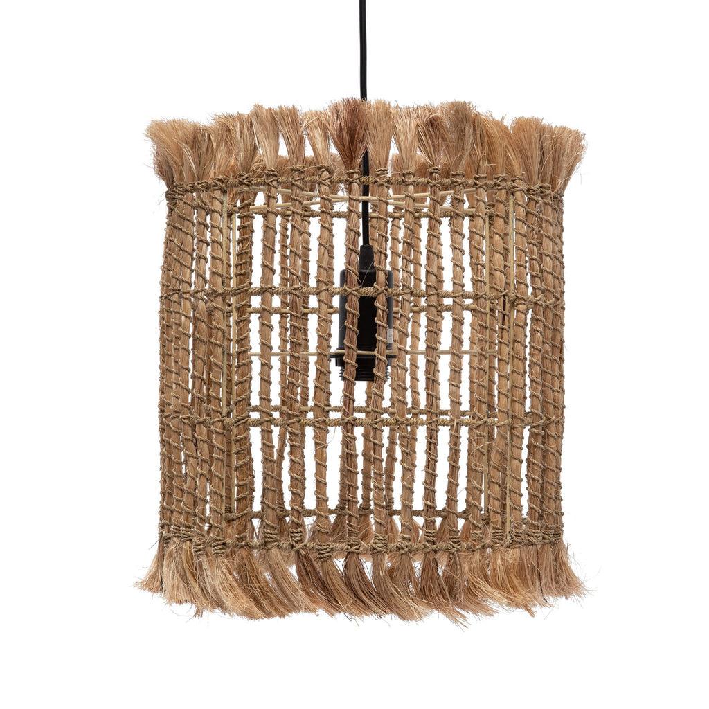 Abaca Bird Cage Ceiling Lamp made of Abaca grass, bringing a boho-inspired look to living rooms and bedrooms.