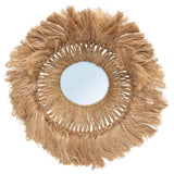 Side view of the Abaca Round Mirror, showcasing its unique bowl-shaped frame made from sustainable materials.