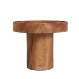 Chimborazo Side Table featuring a subtle edge, holding a glass and plate, designed to keep items secure