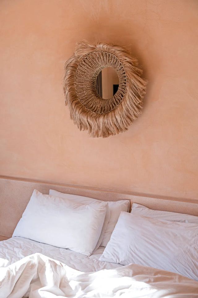 Abaca Round Mirror – Handcrafted Abaca Grass, Boho Chic Sustainable Decor Bazar Bizar