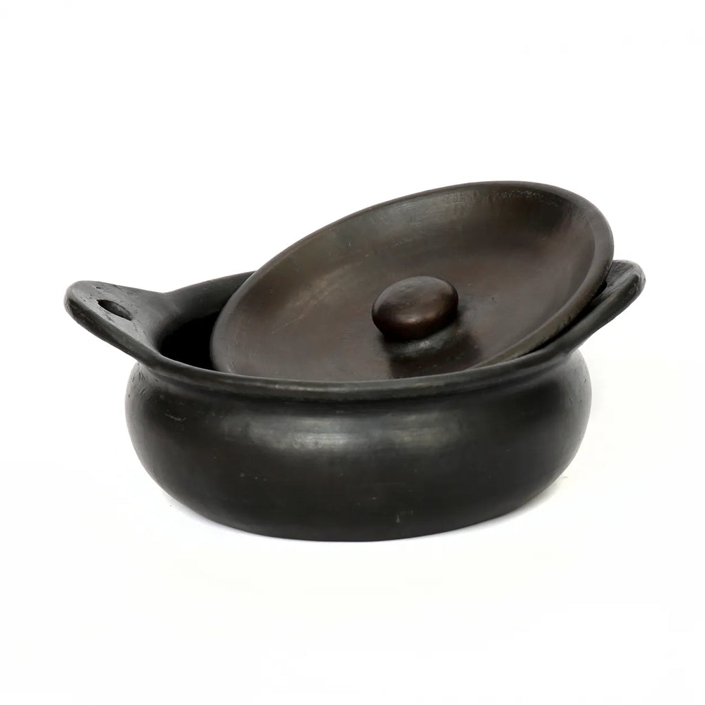 Black Burnt Terracotta Serving Pot with Lid - Elegant Tableware