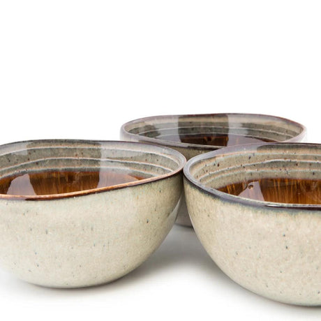 Set of 6 Comporta Collection grey ceramic bowls featuring a unique crackle glaze finish, handcrafted from Portuguese earthenware, dimensions H8 x W15 x L15 cm.