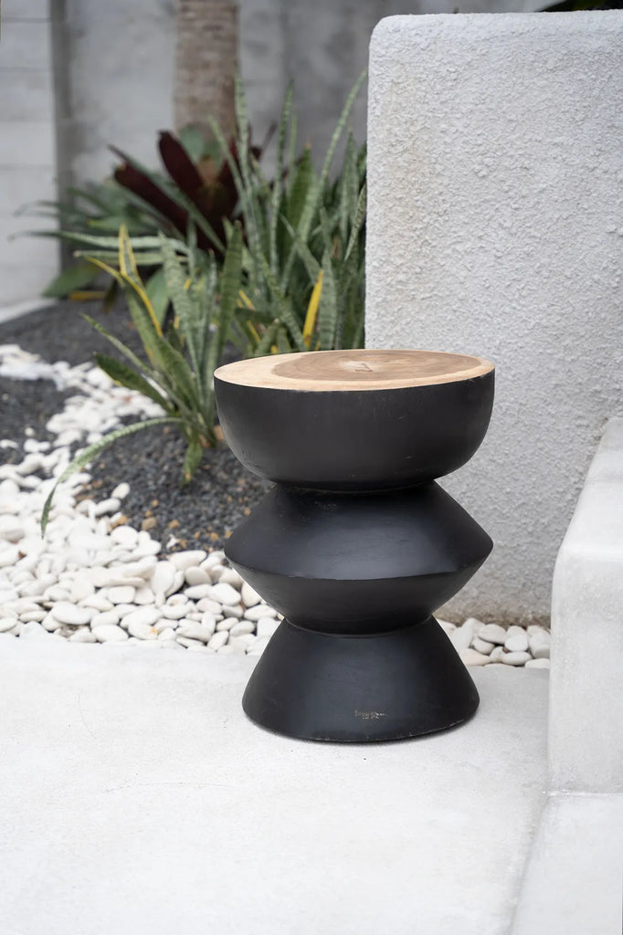 The Kulun Stool – Handmade Suar Wood Stool with Black Finish for Indoor and Covered Outdoor Use