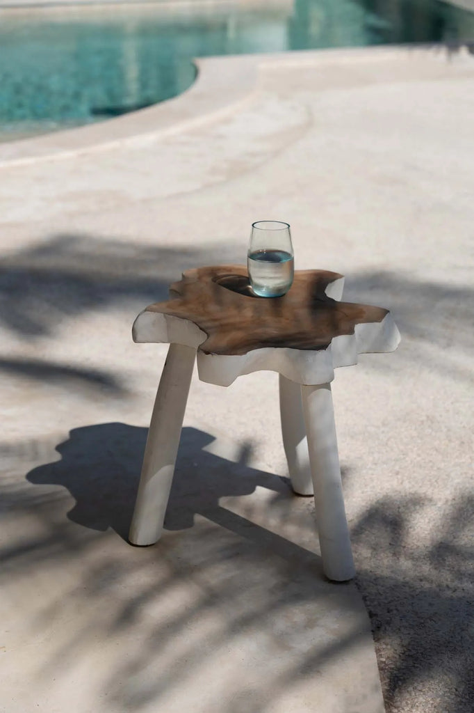 Natural White 'Organic' Side Table - Elegant Teak Wood Accent