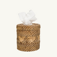 Colonial Handwoven Rattan Tissue Holder, a stylish and compact solution for storing tissues on a bathroom countertop