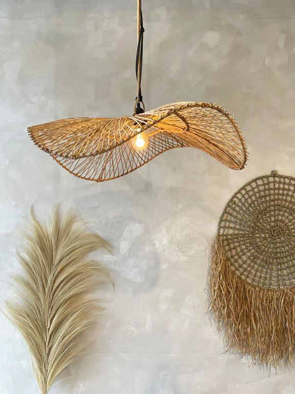 Hat Rattan Pendant Light, handmade from eco-friendly natural rattan, offering ambient lighting and sustainable style for any room.