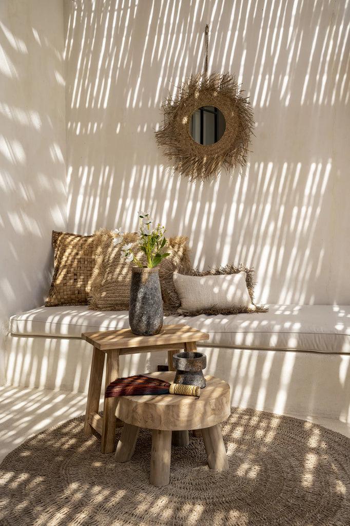 Neutral-toned teak wood side table for modern interiors