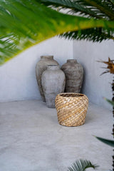 Chidi Basket made from light-colored banana leaf with a unique diagonal weave, perfect for natural home decor and versatile storage.