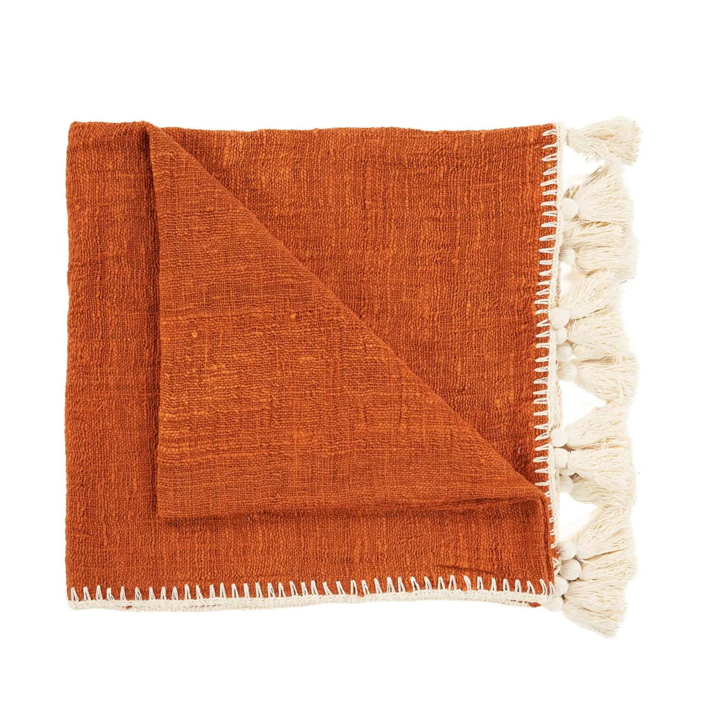 The Stitch Bed Throw – Elegant Terracotta Cotton Throw for Cozy Living Bazar Bizar